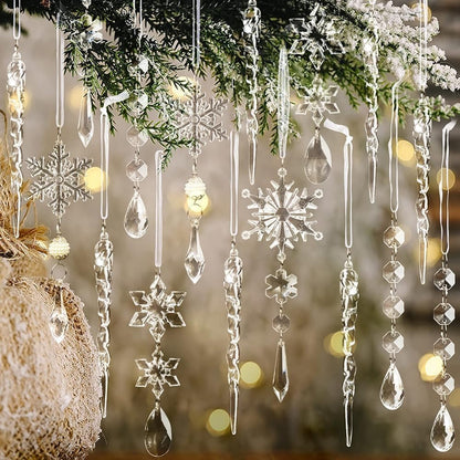 Christmas Tree Decoration Crystal Ornaments - 32pcs Acrylic Christmas Ornaments Snowflake Icicle Drop Crystal Hanging Ornaments for Xmas Tree Winter Holiday Frozen Party Decorations