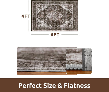 AMOAMI-4X6 Area Rugs for Living Room -Soft Vintage Bedroom Rugs-Non Slip Washable Rug-Throw for Living Room Bedroom Bedside Dining Room Office Brick/Brown