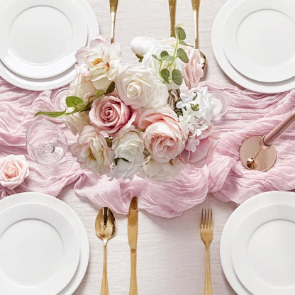 Sioloc 10 Pack Light Pink Cheesecloth Table Runner Fall Autumn Decor for Home 10ft Table Cloth for Tea Wedding Birthday Party Baby Bridal Shower Halloween Thanksgiving