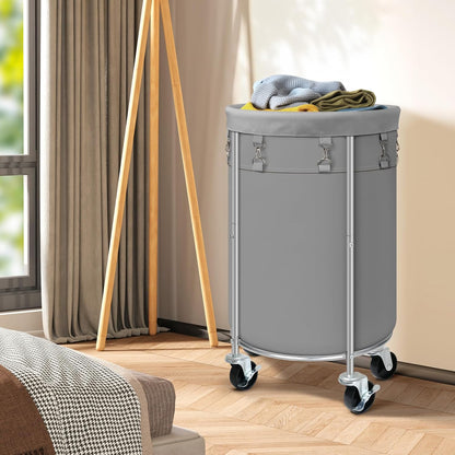 Laundry Hamper with Wheels, 100L Round Rolling Laundry Basket Sorter with Removable Bag, Clothes Cart Organizer with Steel Frame for Bedroom, Bathroom, Laundry Room, Grey