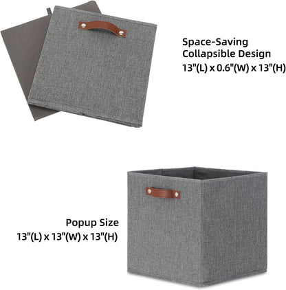 HNZIGE Fabric Storage Cubes Bins Baskets for Shelves Set of 4 Baskets, 13 Inch Storage Bins with Handles, Foldable Storage Cube Organizer Bins Organizing Home Nursery (Gray)