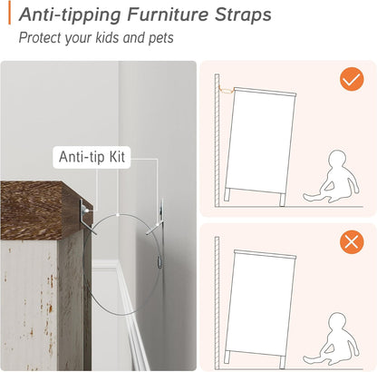 WAMPAT Kids Dresser for Bedroom with 6 Drawers, Baby Dressers with Wide Chest of Drawers, Farmhouse Wooden Closet Storage Organizer, Large Wood Dressers for Living Room, Nursery, Hallway, Rustic White