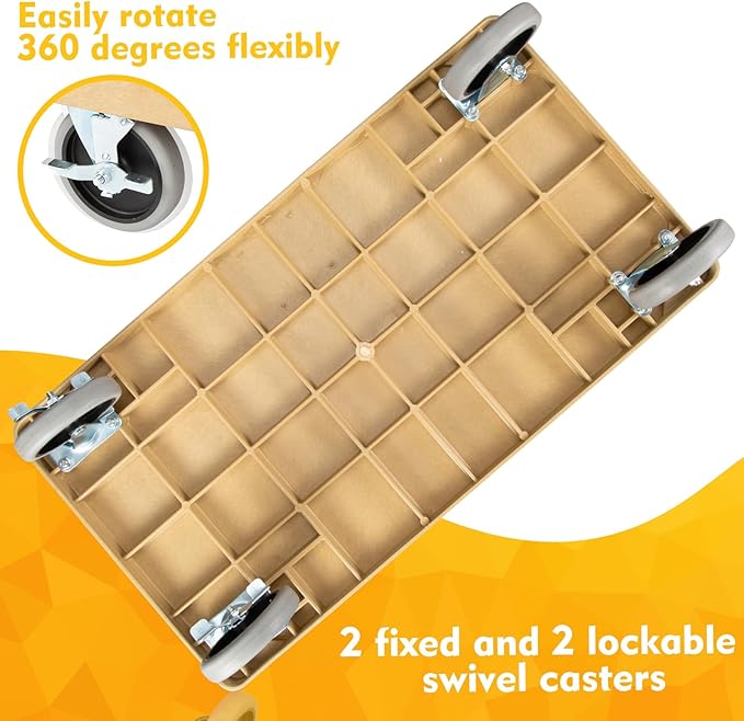 ELAFROS Heavy Duty Plastic Utility Cart 34 x 17 Inch - Work Cart Tub Storage W/Deep Shelves and 2 Fixed 2 Swivel Wheels Safely Holds up to 550 lbs - 2 Tier Service Cart for Warehouse,Garage, Sand