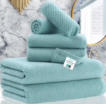 Towels for Bathroom - 100% Cotton | Lightweight | Thick | Soft, Quick Dry Towels, Bath Towel Set of 6 Large, 2 Bath 30"x56", 2 Hand 18"x28", 2 Washcloths 13"x13", Luxury Shower Towel Set, Aqua Teal