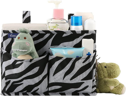 Surblue Caddy Hanging Organizer Bedside Storage Bag for Bunk and Hospital Beds, Zebra, Small