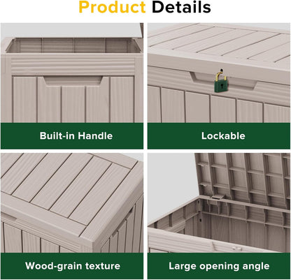 Vixzen 46 Gallon Resin Deck Box, Lockable Outdoor Storage Box for Patio Cushions Storage Furniture,Garden Tools, Pool Supplies, Weatherproof and UV Resistant,Grey
