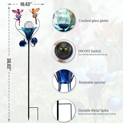 VCUTEKA Solar Lights Outdoor Metal Garden Stake Waterproof Crackle Glass Globe Garden Decor Fairy for Pathway, Lawn, Patio, Yard