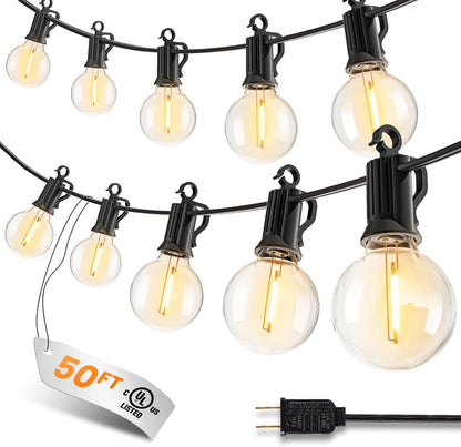 LED Outdoor String Lights, 50FT 25+2 Shatterproof Bulbs Outdoor Patio Lights, IP65 Waterproof Connectable Hanging Outside Light for Backyard, Porch, Deck, Balcony, 2200K
