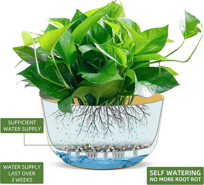 Dexceder 8.75 Inch Self Watering Hanging Planters Indoor Outdoor, Thickened Hanging Basket Flower Plant Pot (2 Pack, Yellow)