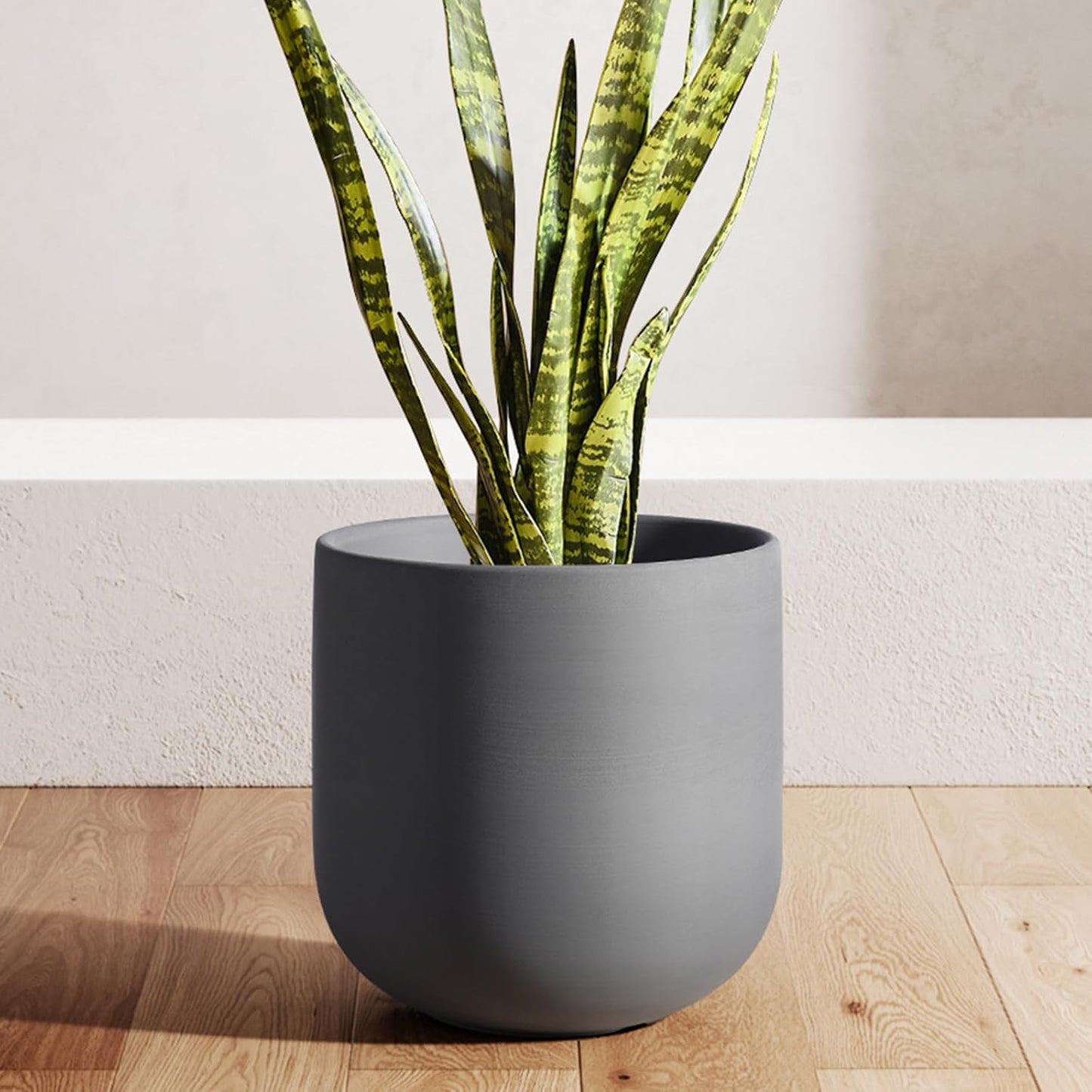 LE TAUCI 10 Inch Plant Pot, Ceramic Pots for Plants with Drainage Hole and Rubber Plug, Plant Pots Indoor for Home Garden Patio Office, Cylinder Planters for Indoor Plants, Charcoal Gray