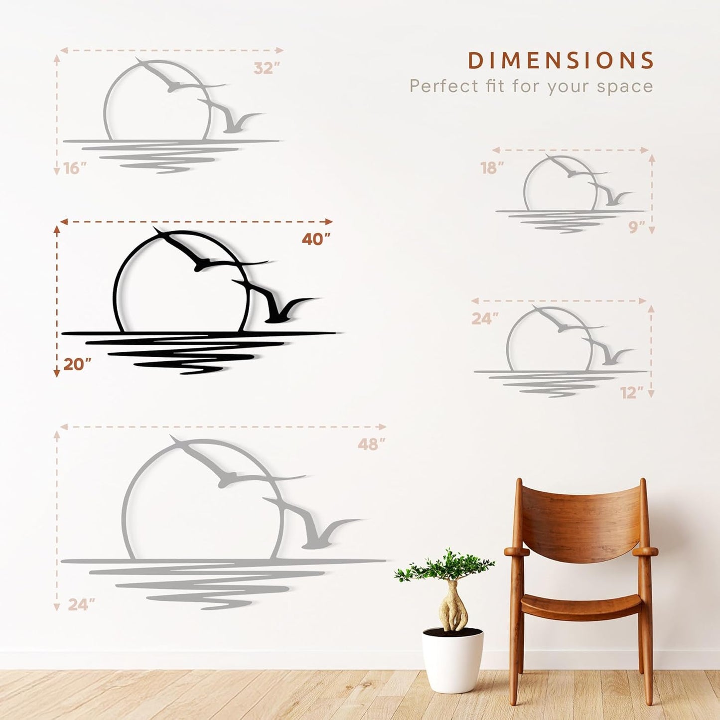 Wita Home Sunset with Seagulls Metal Wall Mounted Art, Handcrafted Metal Home Decor with Static Powder Coating, Eye-Catching Addition to Living Room Decor, Modern Beach Decor for Indoor and Outdoor Spaces, Perfect Housewarming Gift (40 x 20 inches)