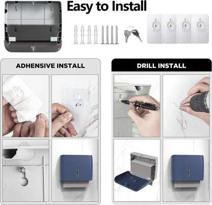 Hand Towel Dispenser for Bathroom Pack of 3 Compact Size Suitable Paper Towels Nail Free Install Or Nail Mount Installation