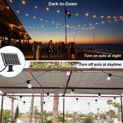 SUNTHIN Outdoor Solar String Lights, 48ft Solar Patio Lights with USB Rechargeable, Waterproof & Shatterproof Solar Powered Bulbs for Yard, Porch, Garden, Pool, Party, Camping