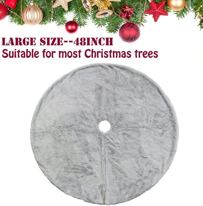 AOGU 48 Inch Faux Fur Christmas Tree Skirt Grey Shiny Plush Skirt for Merry Christmas Party Christmas Tree Decoration