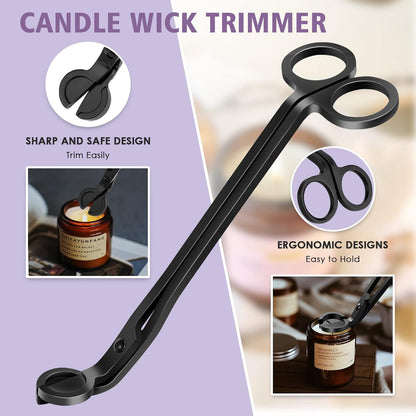 5 in 1 Candle Accessory Set,Candle Wick Trimmer Cutter,Candle Wick Dipper,Candle Wick Snuffer,Rechargeable Candle Lighter,Tweezers,Stainless Steel Candle Care Kit Home Gift for Aromatherapy(Black)