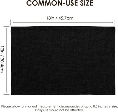 Placemats Set of 6, Bilayer Thickened Linen Place Mats Heat Resistant Machine Washable Wrinkle Free Carefully Selected Polyester Mats for Kitchen/Dining/Coffee Table (Black)