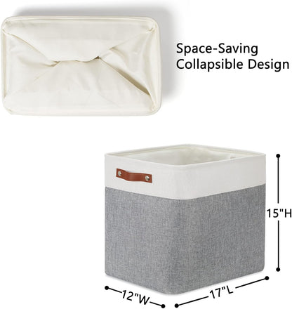 DULLEMELO Extra Large Storage Baskets, Fabric Storage Bins for Organizing Shelves Nursery Toys Books, Closet Baskets and Bins with Handles, White&Grey, 2-Pack