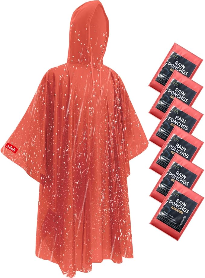 Hitituto Rain Ponchos for Adults - Extra Long Emergency Poncho with Hood, 6/12/24 Family Pack Raincoat, Home Survival Kits