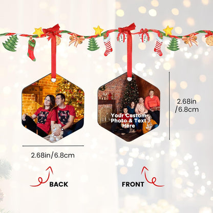 Personalized Christmas Ornaments 2024 Customized with Photo Text Ornament Keepsake Pet First Christmas Ornament Bulk Custom Wooden Xmas Tree Decorations, Wood Hexagon