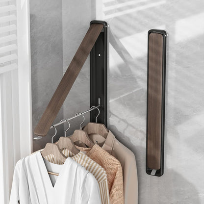 Clothes Drying Rack for Laundry Drying Rack Wall Mounted Clothes Hanger Rack Retractable Laundry Hanger Dryer Rack Space Saving Closet Organizer Aluminium (Walnut)