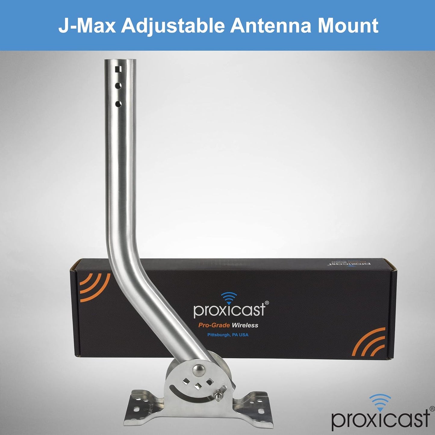 Proxicast Pro-Grade J-Max 100% Solid Stainless Steel Antenna Mount - Universal Outdoor Adjustable Pivot/Lock Bracket & J-Pipe Mast (1.5" x 18" Pole) for Wall, Eave or Roof Mounting (ANT-800-JP3)