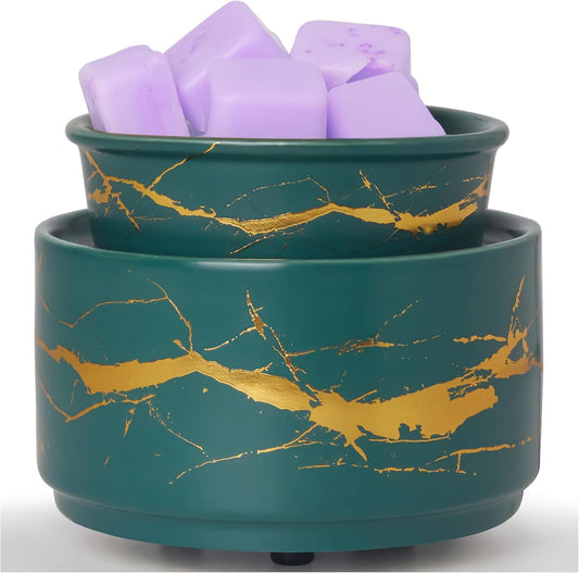 PALANCHY Wax Melt Warmer Ceramic 2-in-1 Oil Burner Electric Candle Wax Warmer Burner Melter Fragrance Warmer for Scented Waxs Home Office Bedroom Aromatherapy Gift& Décor (Green Gold)