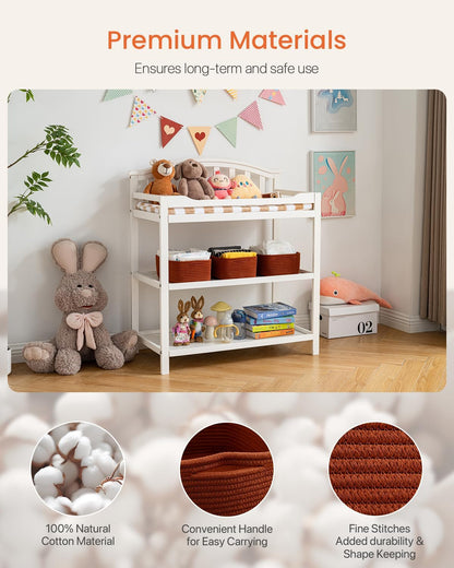 Small Woven Basket, 12 x 8 x 4.5 Inches, Storage Basket for Organizing, Cute Small Rope Shelf Closet Cube Storage Bins Baskets for Shelves, Dog Toy Gift Baskets Empty, 3 Pack Rust Red