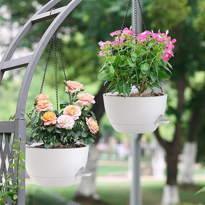 12 Inch Hanging Baskets 2 PC with Chains, Self-Watering Hanging Planters for Indoor Outdoor Plants, Plastic Hanging Flower Pots,White