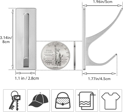 Self-Adhesive Coat Hooks for Hanging - Heavy Duty Stainless Double Wall Hook for Towel, Backpack, Hat, Sturdy Metal Hanger for Bathroom, Bedroom, Door, Wall Mounted, 10-Pack, Silver