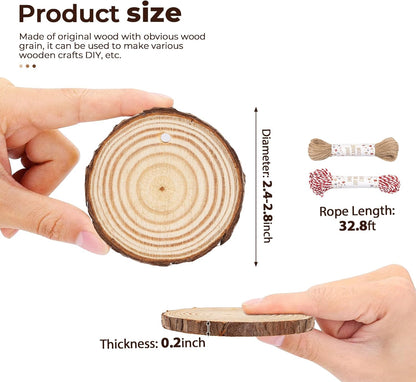 50 Pcs Wood Slices with Hole, 2.3"-2.8" Unfinished Wood, Wood Rounds for Crafts, Wood Crafts, Round Wood for Doodle, Splice, Paint, Art, Decorate, Ornament