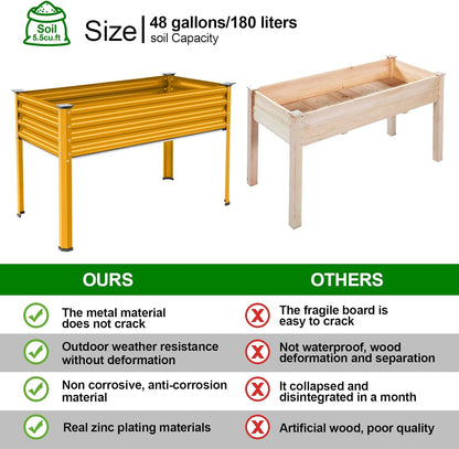 Land Guard Galvanized Raised Garden Bed with Legs, Galvanized Planter Raised Garden Boxes Outdoor, Oval Large Metal Raised Garden Beds for Vegetables(Yellow)………