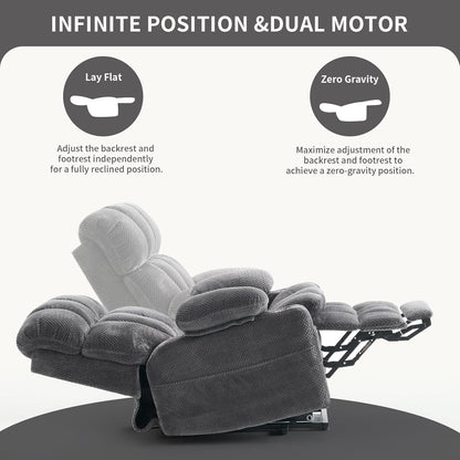 Dual Motor Power Lift Recliner Chair for Elderly,Electric Lift Chair with Adjustable Headrest, Heat and Massage,Lay Flat Recliner with Cup Holders,USB Ports,Type C,Zero Gravity, Grey