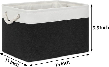 Bidtakay Black Storage Baskets for Shelves [3-pack] Collapsible Organizer Baskets for Laundry Storage 15 X 11 X 9.5 Inches Dog Toy Bins Fabric Storage Bins for Bedroom Home Storage