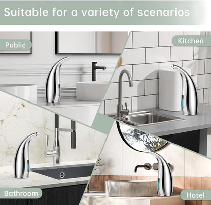 Automatic Liquid Soap Dispenser,300ML Touchless 4 Gear Adjustable,Countertop Electric Battery Operated Silver Hand Soap Dispenser with Sensor for Bathroom,Kitchen,Office