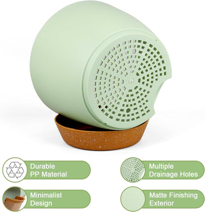 10/9/8 inch Self Watering Pots, Planter, Plant Pots with Mesh Drainage Holes for Indoor Outdoor Garden Plants, Plastic Flower Pots with Deep Reservoir for House Plants, Green with Brown