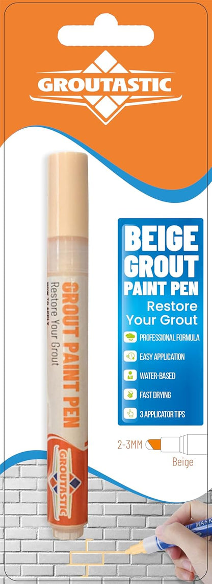 Grout Pen Light Beige – Tile Grout Colorant & Sealer Pen for Bathroom, Kitchen & Shower – Water-Based, Low Odor, Quick Dry, Easy DIY Grout Repair & Touch Ups