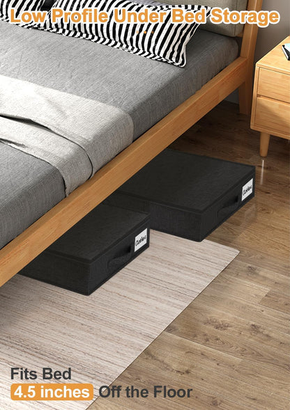 punemi Under Bed Storage Containers, 4.5 Inches Tall Low Profile Underbed Clothes Storage Organizer Bin with Sturdy Side & Bottom, Use as Shallow Dorm Storage Under Bed, Flat Clothes Organizer, Black