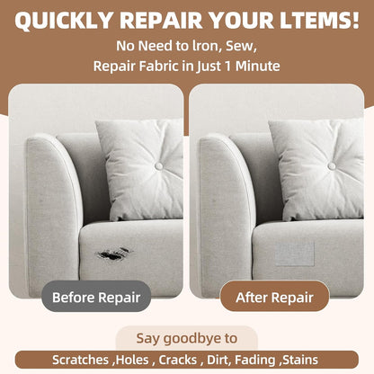 Fabric Repair Patch, Fabric Large Repair Tape, Self-Adhesive Patches for Furniture, Sofa, Car Interior, Shoes, Hand Bag, Clothing (Grey, 3.5X79 Inch)