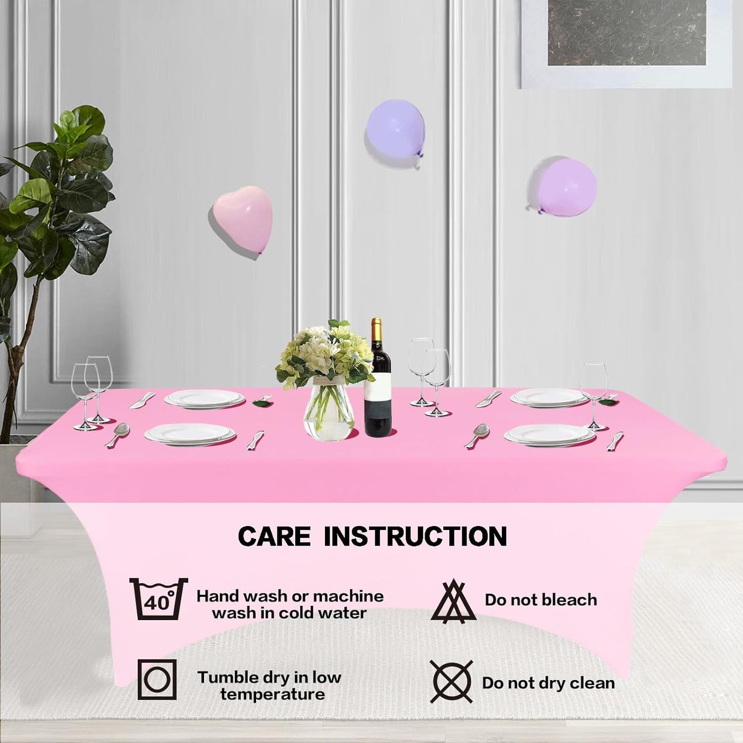 IVAPUPU 2 Pack 6FT Table Cloth for Rectangular Fitted Events Stretch Pink Table Covers Washable Spandex Tablecloth Protector for Party, Wedding, Cocktail, Banquet, Festival