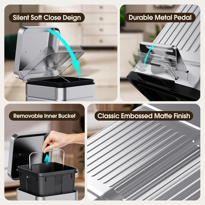 CEROELDA Small Trash Can with Lid-5L/1.3 Gal,Outdoor Dog Poop Garbage Can-Farmhouse Retro Metal Waste Bin w/Step Pedal for Bathroom Bedroom Office-Soft Close-Galvanized Steel…