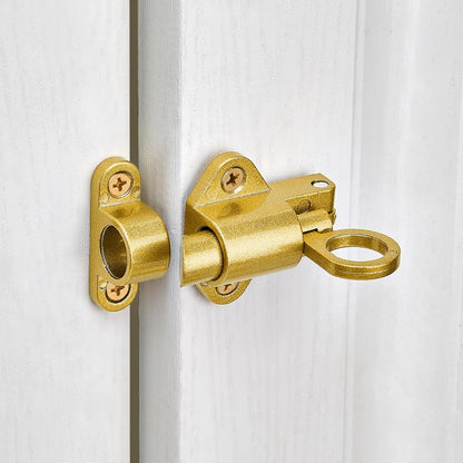 2 Packs Self-Closing Latches，Gold Spring Door Lock，Resilient Bolt Latch Aluminum Alloy Safety Automatic Spring Barrel Slide Door Lock with Screws,Used for Gate,Window and Cabinet etc