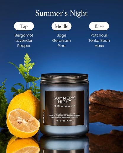 M&SENSE Summer's Night Scented Candle, All Natural Soy Wax Clean Non Toxic Manly Candle for Home, 7.05oz Up to 50 Hours Burn Time in Glass Jar for Bedroom