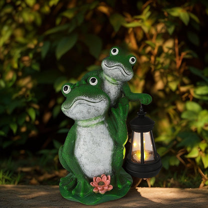 VKX Solar Garden Frog Statues with LED Lantern, Resin Outdoor Statues, Figurine Light,Cute Decoration, Outdoor Decor for Porch Patio, Yard Lawn, Housewarming Gift