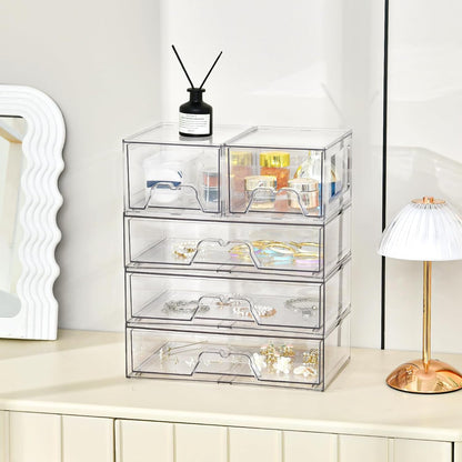 3 Pack Stackable Storage Drawers Clear Acrylic Organizer Makeup Bathroom Organizer and Storage for Beauty Supplies,Ideal for Vanity, Cabinet,Bathroom,Pantry Organization