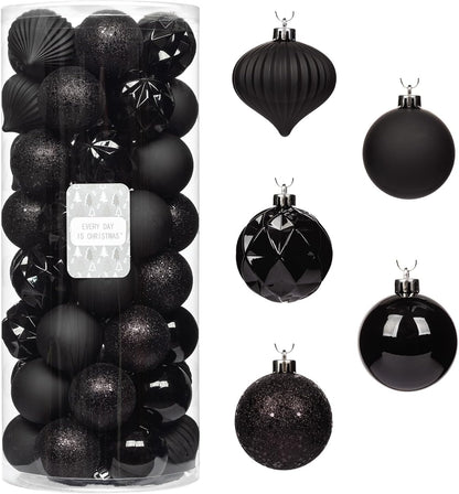Every Day is Christmas Ornaments, Shatterproof Christmas Tree Ornament Set, Christmas Balls Decoration 50 Count (2.24"/57mm, New Black)