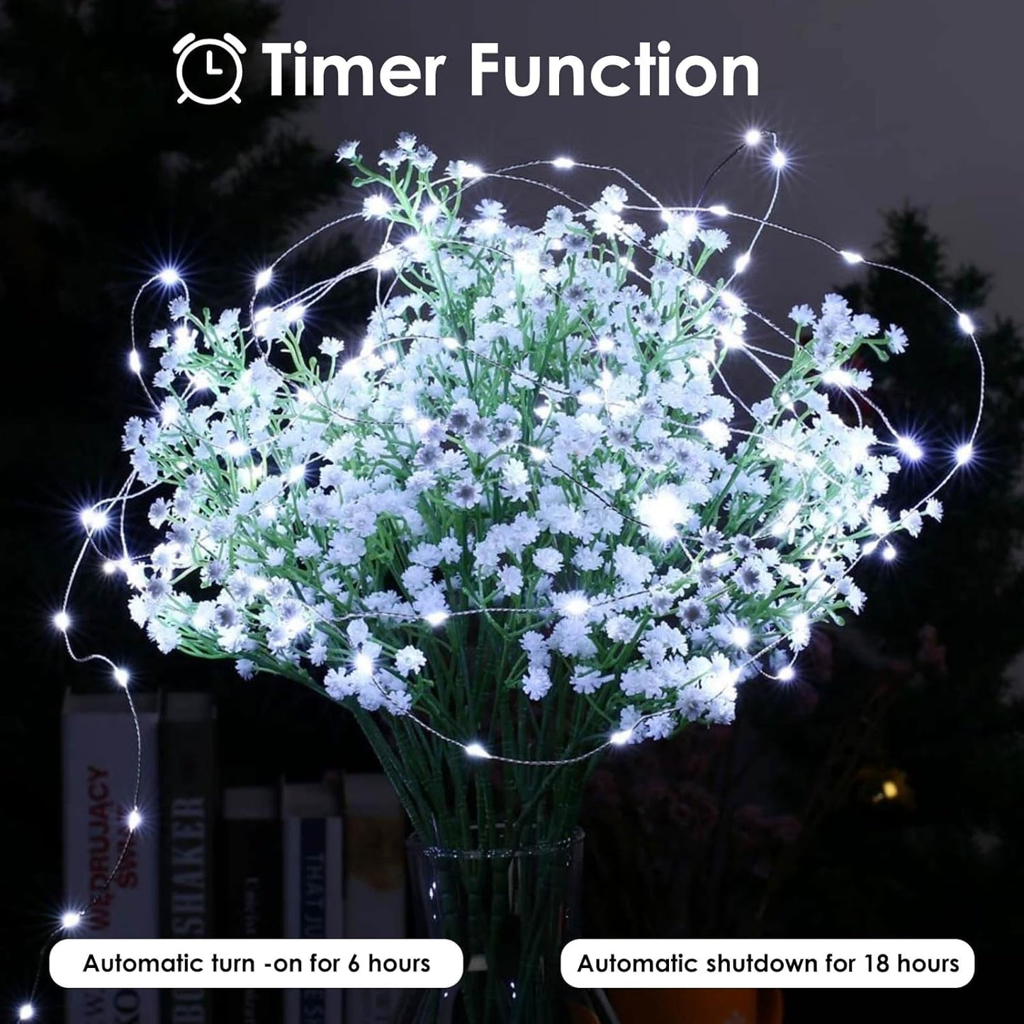 2-Pack Fairy Lights Battery Operated with Remote, Waterproof 66FT 200 LED Battery String Lights Outdoor Indoor, 8 Modes Twinkle Lights with Timer for Bedroom Wedding DIY Christmas Decor (Cool White)
