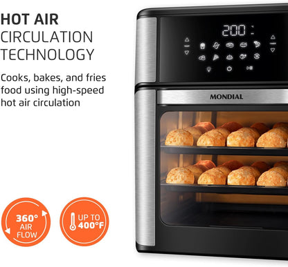 Air Fryer Oven 1800W, 12.7QT Capacity, Touchscreen Panel, Automatic Shut-Off – Black & Stainless Steel – Mondial