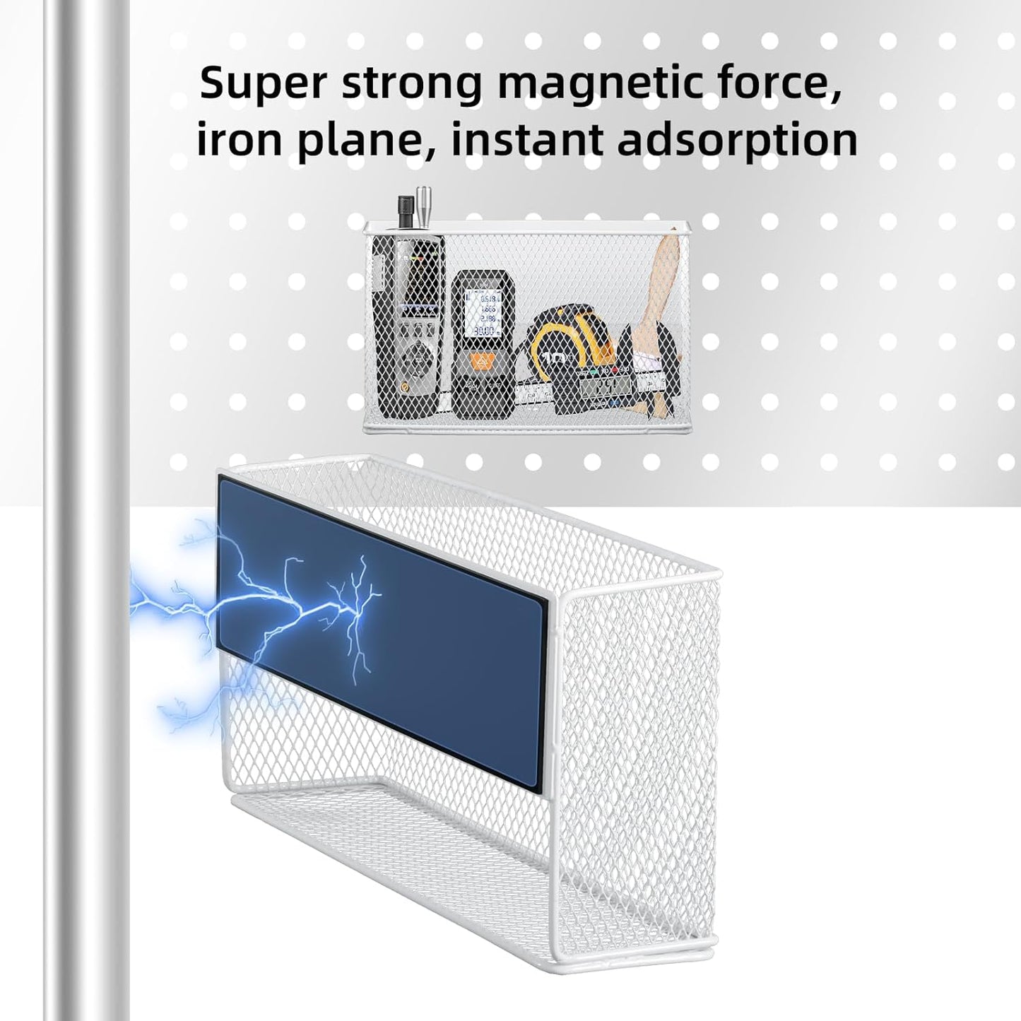 Magnetic Basket Organizer Holder for Fridge Magnetic Storage Bin Box Containers, White Magnetic Locker Organizer Holder for Kitchen Storage, Magazine, Whiteboard,10" × 3.34" ×5.9"