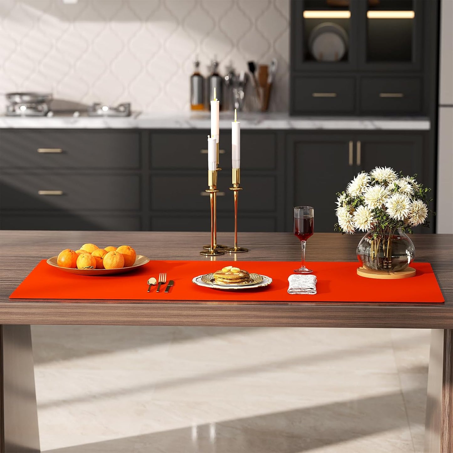 Quality Silicone Table Mat 47x24 Inch - High Heat Resistant (Lab Tested 482°F), Non-Slip Oil-Resistant Surface for Baking & DIY | Waterproof & Easy Clean (Orange)