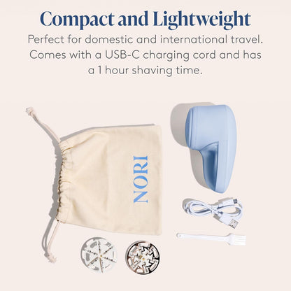 Nori Trim Fabric Shaver - Lint Remover for Clothes & Furniture Couch Pilling - Sweater Pill Remover - Clothes Shaver with 6 Precision Blades - Wireless and Rechargeable - Blue